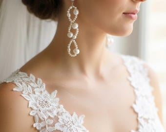 Twisted Real Pearl Bridal Earrings: Long Pearl Jewelry
