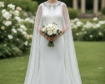 Pearl Bridal Cape: Tulle Wedding Cover-Up, Veil capelet