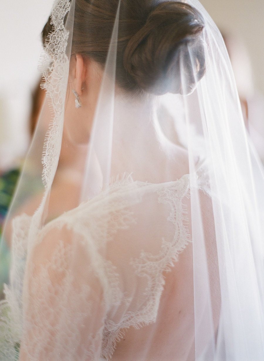 White French Lace veil, Wedding veil lace, Bridal veil ivory, Mantilla veil, Chapel veil