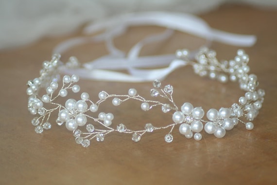pearl wedding hair vine