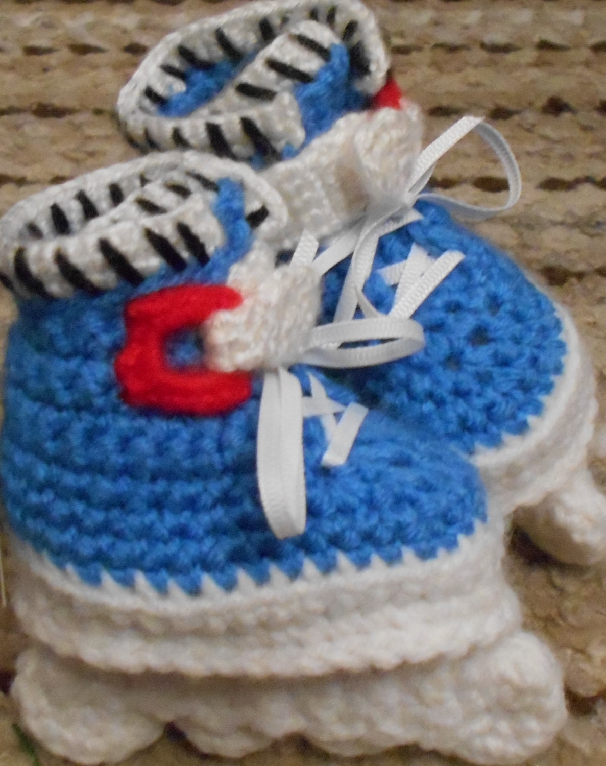 Custom Design Handmade Crochet Blue Aggressive Style Skates Baby Booties