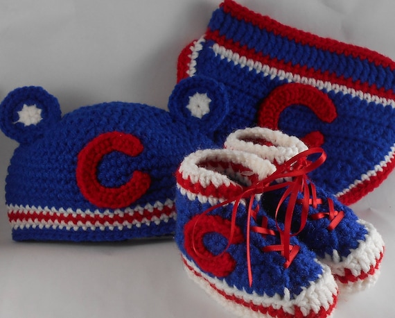 Custom Handmade Crochet Chicago Blackhawk Hockey High Top Booties /& Baby Hat