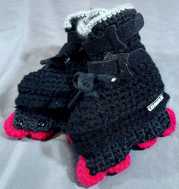 Custom Design Handmade Crochet Blue Aggressive Style Skates Baby Booties