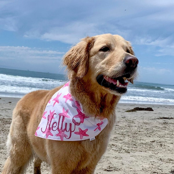 Starfish Dog Bandana, Beach Bum Dog Bandana, Pink Dog Bandana, Summer Dog Bandana, Mermaid Tail, Personalized Dog Bandana