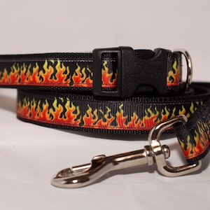 Flame Dog Collar, Flame Dog Collar and Leash Set, Fire Dog Collar, Biker Dog Collar