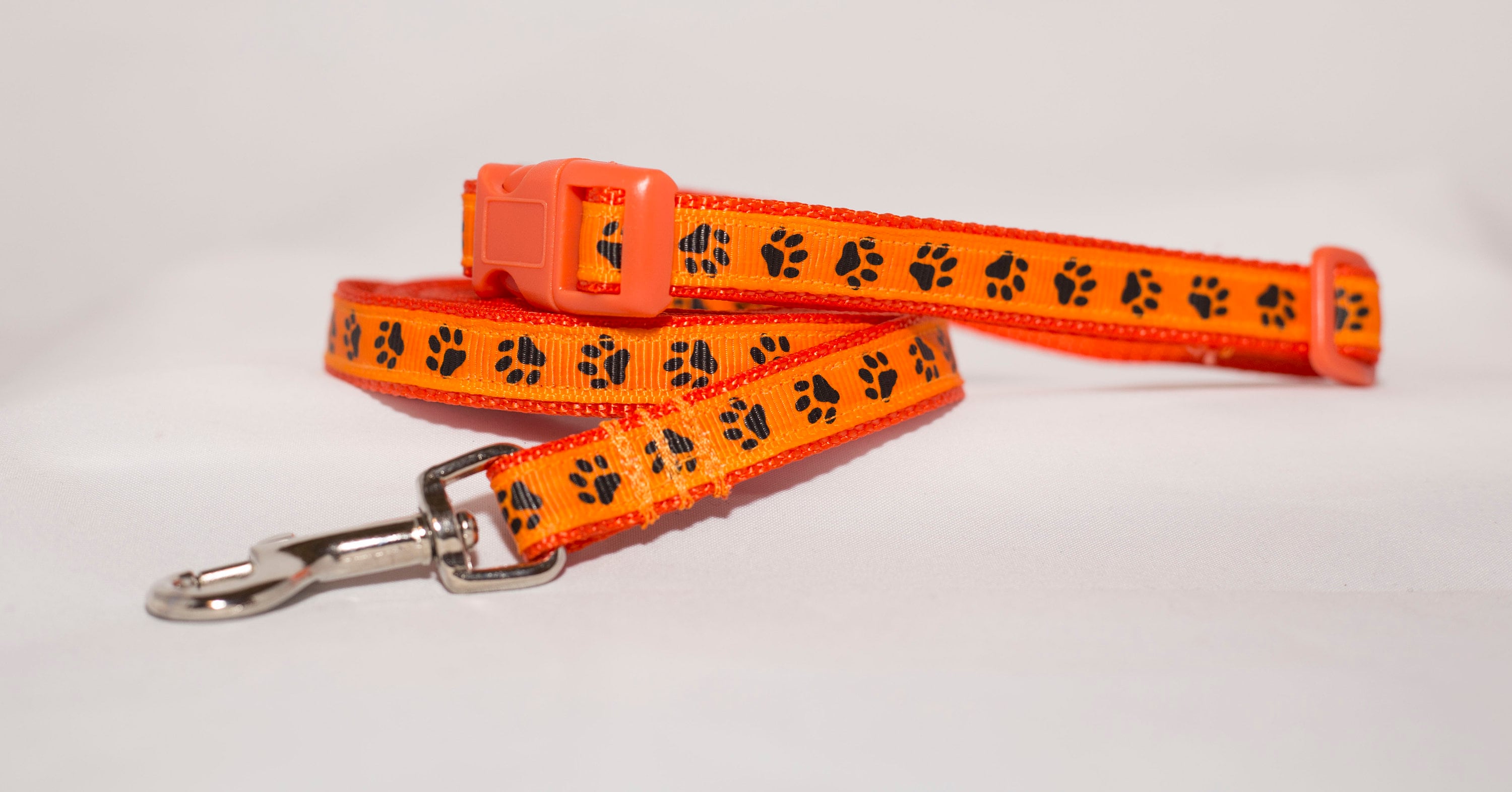 Small Bright Orange Paw Print Dog Collar and Leash Set Etsy