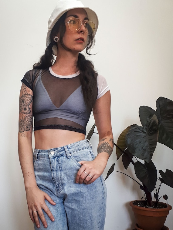 TWO TONE Basic Mesh Crop Tee Available 