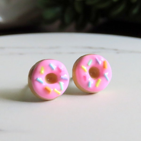 Pink Donut Earrings | Titanium Earrings | Food Jewelry Earrings | Hypoallergenic and Nickel Free Earrings | Gift for Foodie