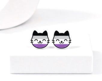 Ace Pride Cat Earrings, Asexual Flag Jewelry, Titanium Posts