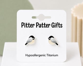 Chickadee Bird Earrings • Realistic Bird Studs for Nature Lovers • Gift for Bird Watcher • Lightweight Earrings with Titanium Posts