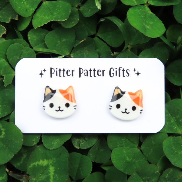 CALICO Cat Earrings, Cute Earrings, Titanium Earrings, Hypoallergenic for Sensitive Ears