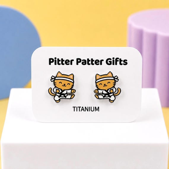 Karate Cat Earrings · Martial Arts Earrings · Taekwondo Earrings ·  Cute Kitty Jewelry · Karate Gift for Girls · Fun Earrings · Nickel Safe