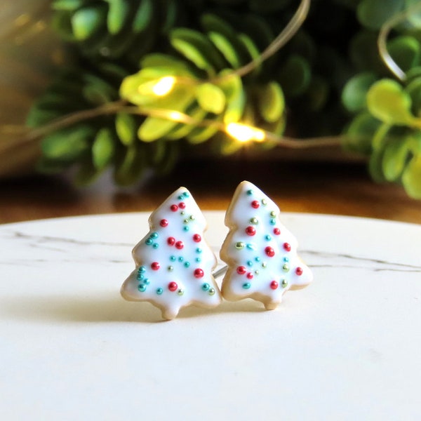 Christmas Tree Earrings, Christmas Cookie Earrings, Cute Food Earrings, Stocking Stuffer, Titanium for Sensitive Ears