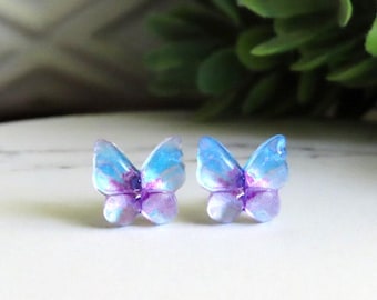 PURPLE and BLUE Butterfly Earrings | 9mm | Nickel Free | Butterfly Jewelry | Gifts for Her | | Hypoallergenic | Titanium Earrings