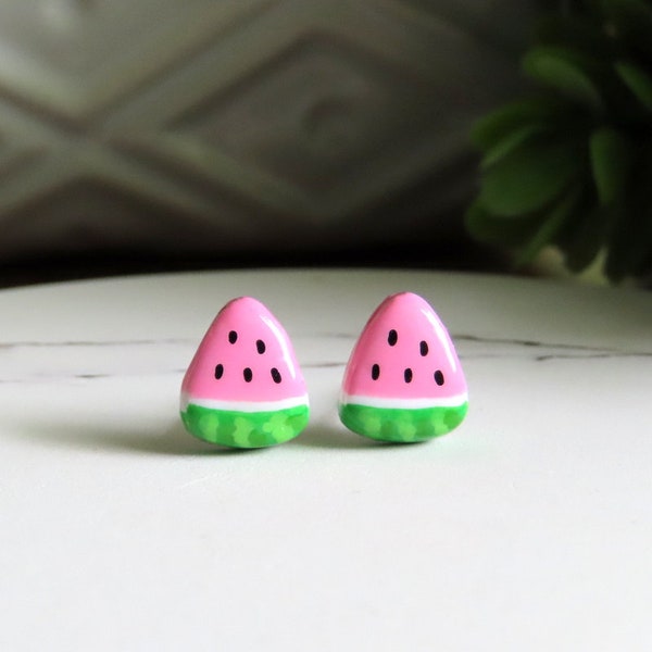 Watermelon Earrings | Fruit Earrings | Food Earrings | Titanium Earrings | Small Cute Earrings Studs