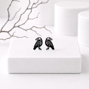 Raven SKELETON Earrings, Gothic Witchy Halloween Earrings, Hypoallergenic Titanium Posts image 4