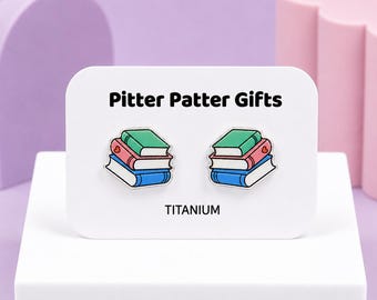 Book Stack Earrings, Bookish Reader Gift, Librarian Jewelry, Titanium Posts