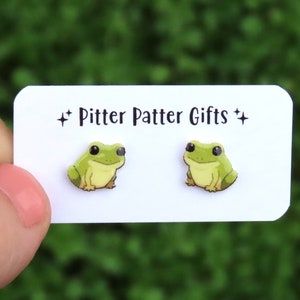 Green Frog Earrings, Frog Studs