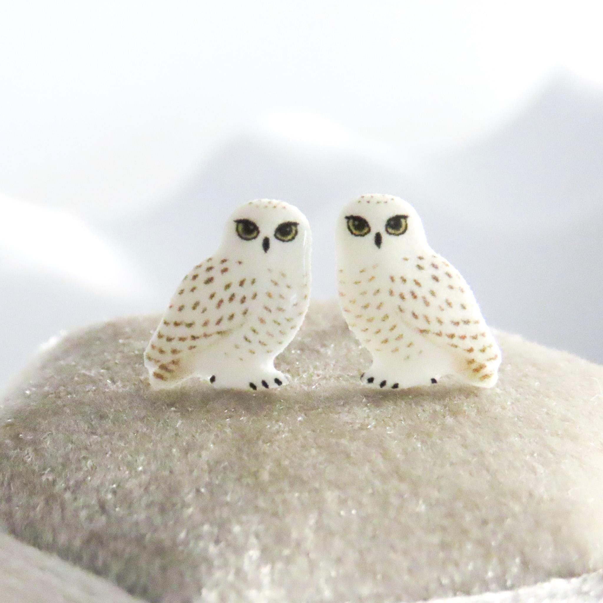 Snow Owl Earrings, Bird Earrings Jewelry Gift for Bird Watchers and Animal Lovers, Hypoallergenic Po