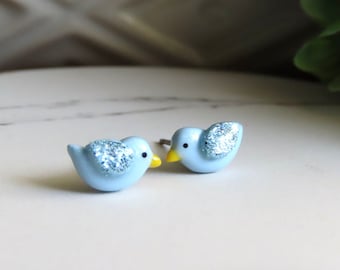 SMALL Bluebird Earrings, Little Bird Earrings, Gift for Mom, Cute Earrings, Titanium, Gift for Bird Lover, Hypoallergenic, Bird Watching