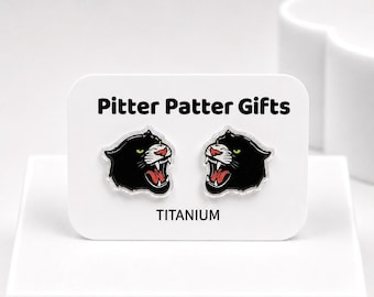 PANTHERS MASCOT Earrings, Game Day Sports Team Spirit Football Earrings, Titanium Post Earrings
