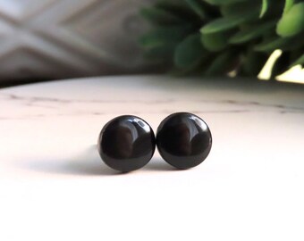 Black Stud Earrings / Gloss Black Studs / Titanium Earrings / Hypoallergenic Posts / Simple Circle Studs / 7mm Black Studs