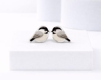 Chickadee Bird Earrings • Realistic Bird Studs for Nature Lovers • Gift for Bird Watcher • Lightweight Earrings with Titanium Posts