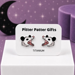 Possum Earrings, Opossum Studs, Weird Earrings, Hypoallergenic Titanium Posts