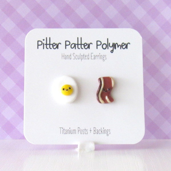 Bacon and Egg Earrings, Food Earrings, Titanium Studs, Bacon