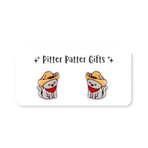 Cowboy Cat Earrings, Meowdy Partner, Funny Cat Gift, Nickel Free Earrings