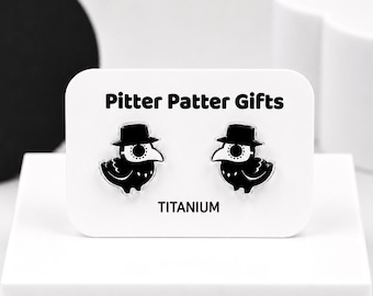 Plague Doctor Earrings, Black Crow Earrings, Creepy Cute, Gothic, Dark Academia, Surgical Stainless Posts for Sensitive Ears