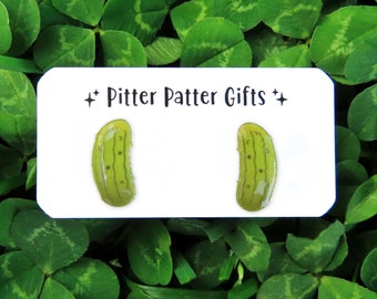 Fun Pickle Earrings, Pickle Studs, Weird Earrings, Quirky Novelty Funny Food Earrings, Titanium Posts for Sensitive Ears