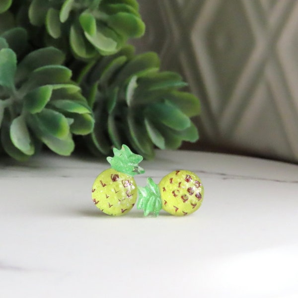 Pineapple Earrings, Cute Fruit Studs for Sensitive Ears