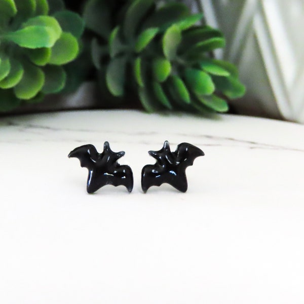 TINY Black Bat Earrings Spooky Jewelry Gothic Earrings Vampire Earrings Creepy Cute Titanium Earrings