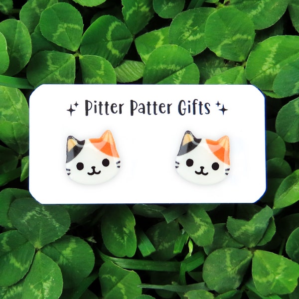 CALICO Cat Earrings, Cute Earrings, Titanium Earrings, Hypoallergenic for Sensitive Ears