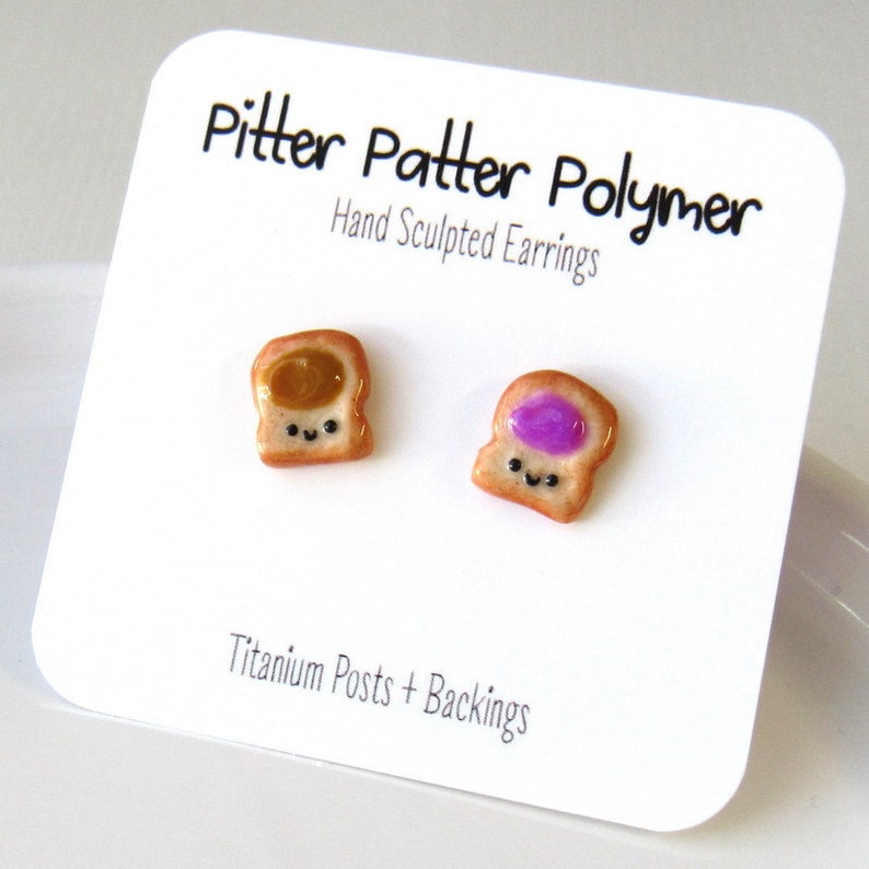 Peanut Butter Jelly Earrings, Titanium Earrings, Food Earrings, PBJ, We Go Together Like,  Funny Friend Gift 