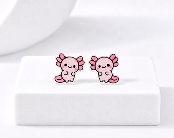 Axolotl Earrings, Hypoallergenic Titanium Posts, Kawaii Earrings, Animal Jewelry