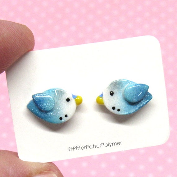 Blue Parakeet Earrings Budgie Earrings Bird Earrings | Etsy
