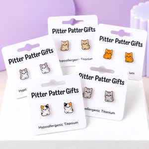 Cat Loaf Earrings, Cute Kawaii Cat Earrings, Hypoallergenic Titanium Posts for Sensitive Ears image 1