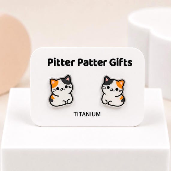 Cat Loaf Earrings, Cute Kawaii Cat Earrings, Hypoallergenic Titanium Posts for Sensitive Ears