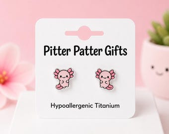 Axolotl Earrings, Hypoallergenic Titanium Posts, Kawaii Earrings, Animal Jewelry