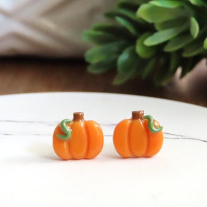 Dainty Pumpkin Earrings | Fall Earrings | 9mm | Petite Pumpkin Studs | Thanksgiving Earrings