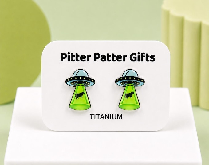 UFO Earrings Studs, Quirky Earrings, Space Alien Earrings, Customizable Post Options