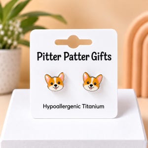 Corgi Stud Earrings, Small Hypoallergenic Titanium Earrings, Nickel Free Dog Jewelry, Cute Gift for Corgi Lover