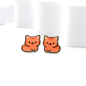 Orange Cat Earrings · Cute Cat Loaf Studs · Kawaii Ginger Cat Jewelry · Small Cat Earrings · Gift for Cat Lovers · Hypoallergenic Posts