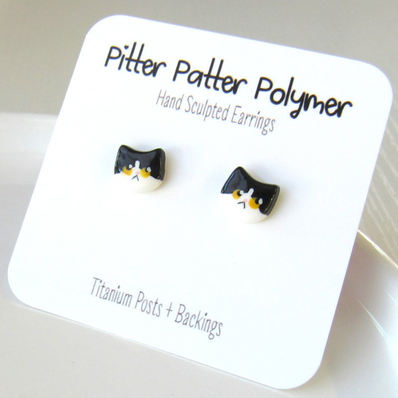 Tuxedo Cat Earrings Titanium Earrings Cute Earrings Cat Etsy