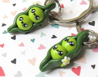 Pea Pod Keychains, Friendship Key Chains, Couples Keychains, Best Friend Gift, Food Charms, Two Peas in a Pod, Peapod Charm