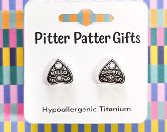 Planchette Earrings, Hypoallergenic Titanium Posts, Witchy Aesthetic, Quirky Earrings, Gothic Jewelry