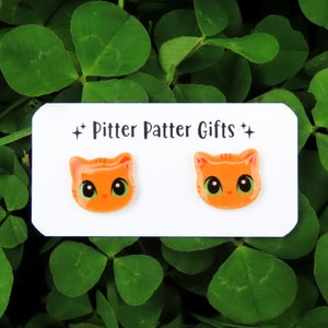 Kawaii ORANGE Cat Earrings, Ginger Cat Earrings, Cute Earrings, Titanium Earrings, Hypoallergenic, Nickel Free for Sensitive Ears