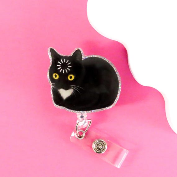 Buffering Cat Badge Reel, Funny Nurse ID Holder, Cat Meme Gift